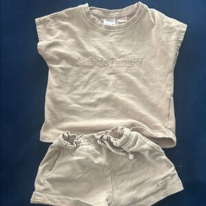 Zara Beige Embroidered Top and Shorts Set